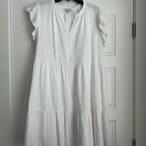 Wonderly White Ruffle Sleeve Midi Dress